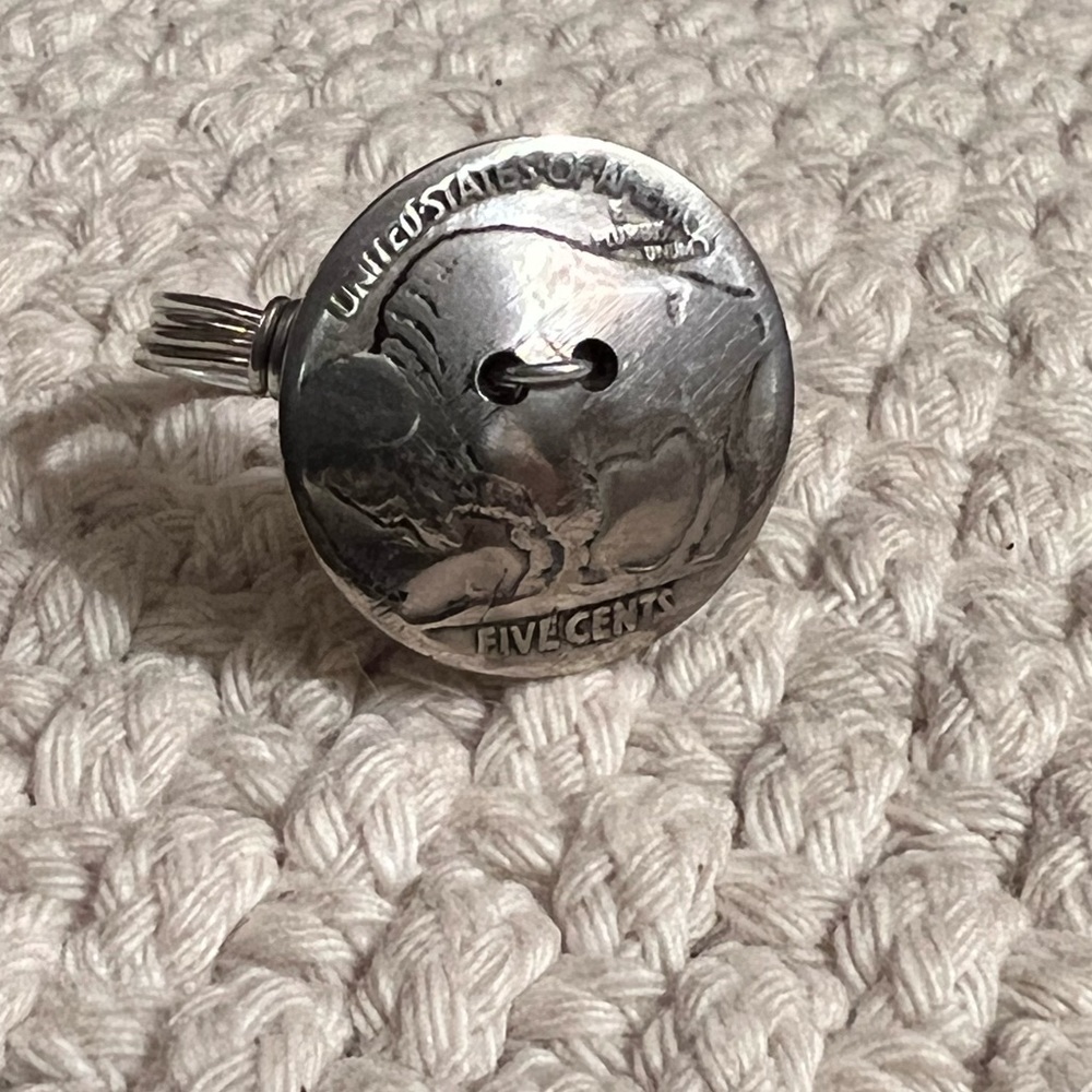 Handmade vintage Buffalo Native American five cent coin ring